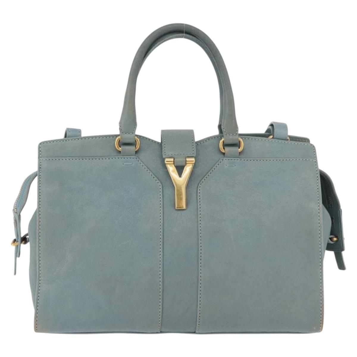 SAINT LAURENT Cavas Chic Hand Bag Leather 2way Light Blue Gold Auth 178268