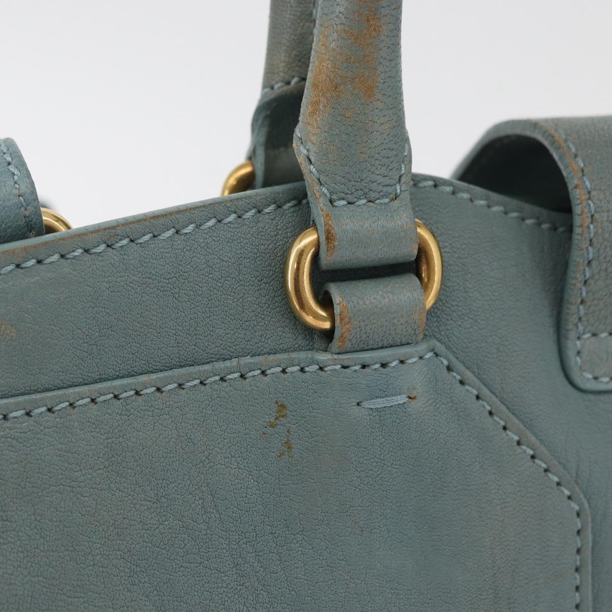 SAINT LAURENT Cavas Chic Hand Bag Leather 2way Light Blue Gold Auth 178268