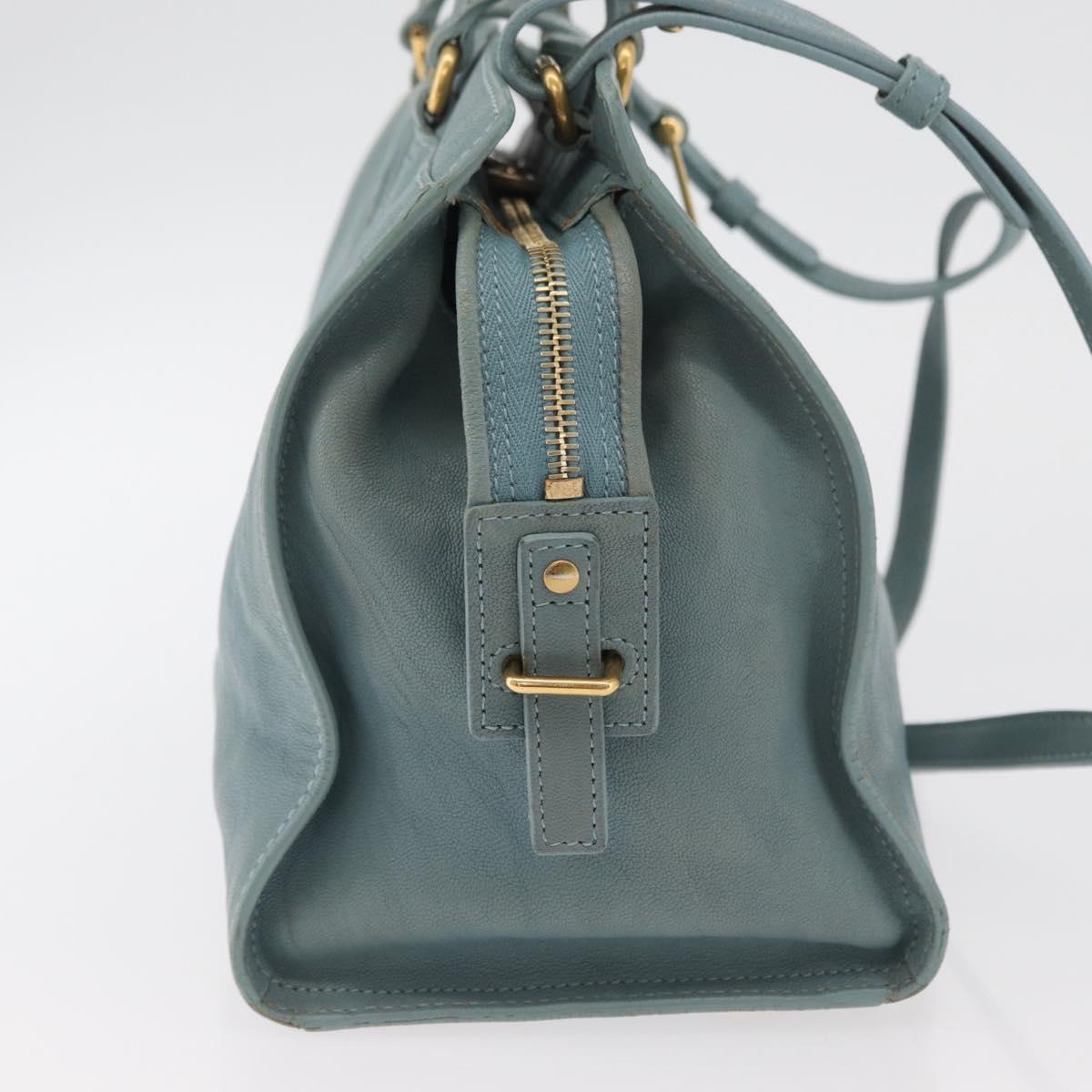 SAINT LAURENT Cavas Chic Hand Bag Leather 2way Light Blue Gold Auth 178268