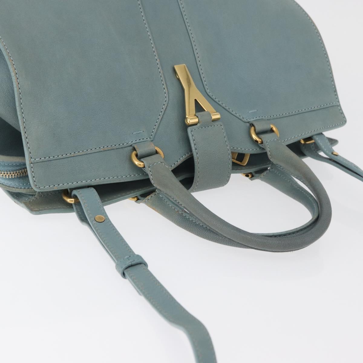 SAINT LAURENT Cavas Chic Hand Bag Leather 2way Light Blue Gold Auth 178268