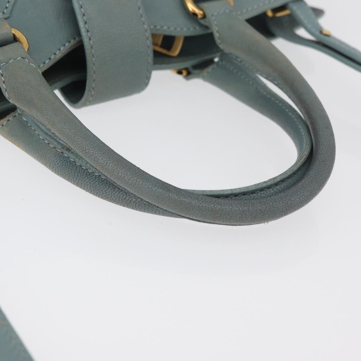 SAINT LAURENT Cavas Chic Hand Bag Leather 2way Light Blue Gold Auth 178268