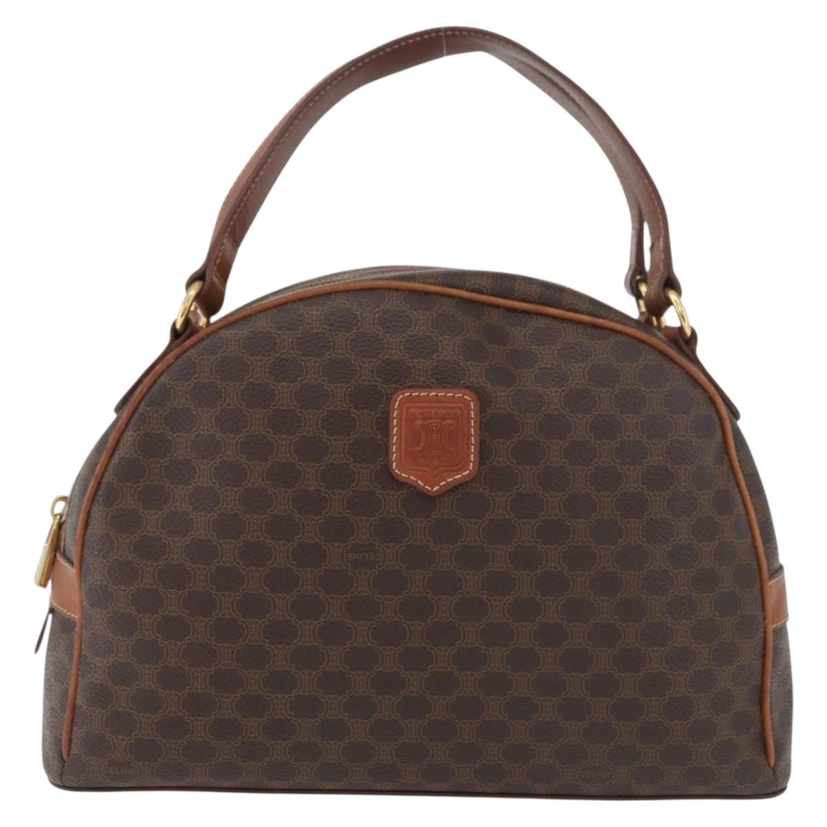 CELINE Macadam Canvas Hand Bag PVC Leather Brown Gold Auth 178270