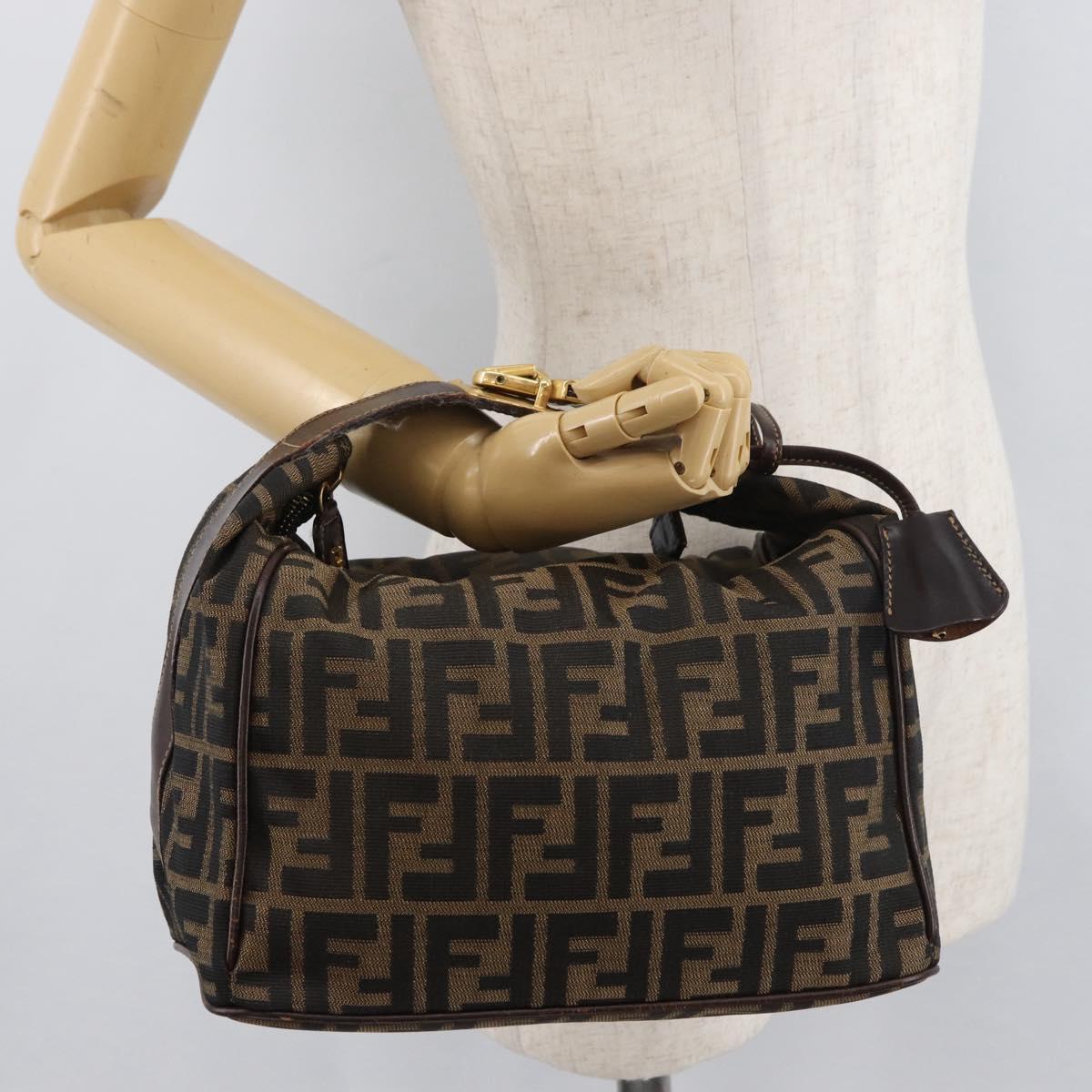 FENDI Zucca Canvas Hand Bag Black Brown Auth 178271A