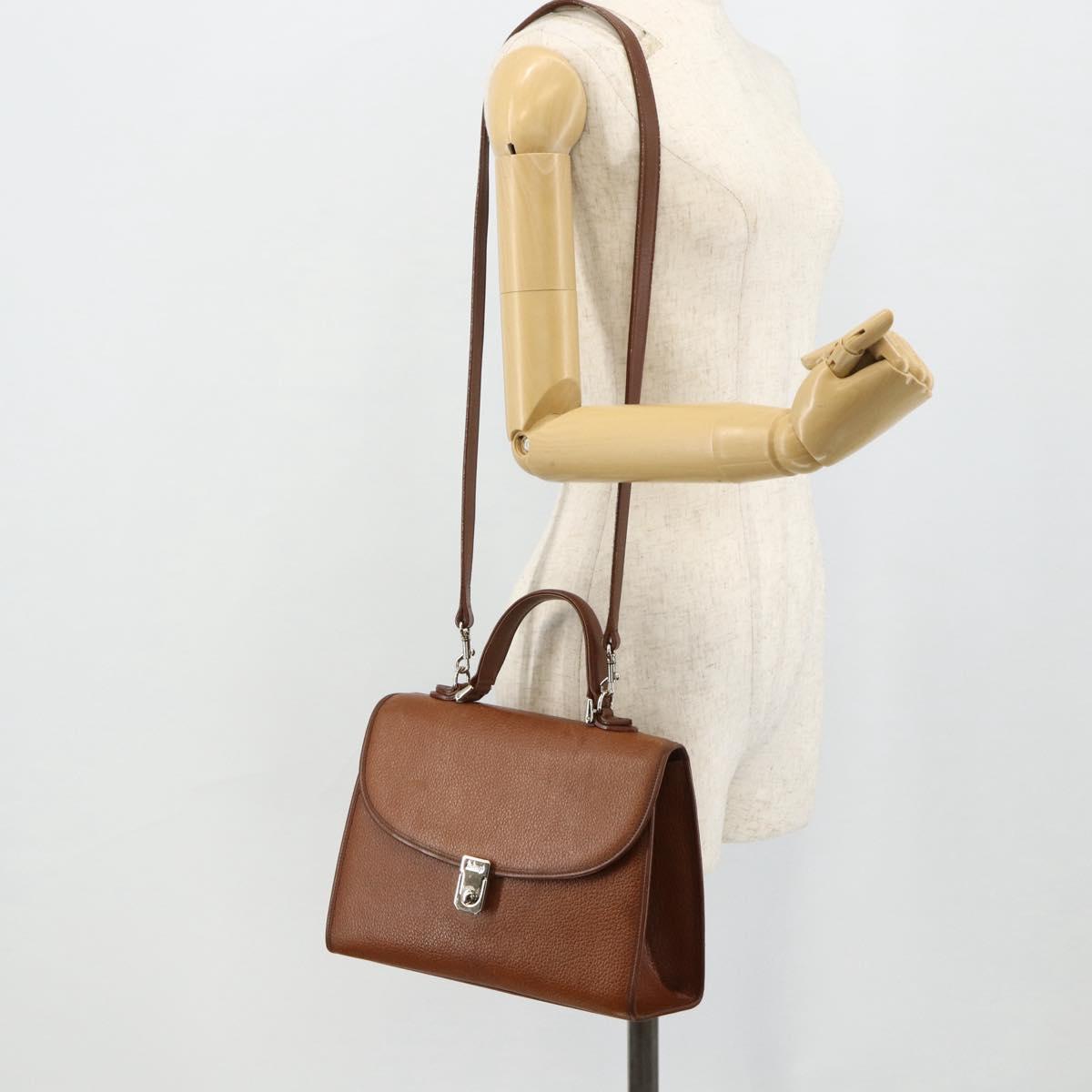 Burberrys Hand Bag Leather 2way Brown Gold Auth 178273