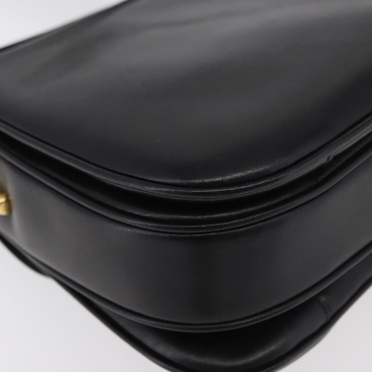 CELINE Shoulder Bag Leather Black Gold Auth 178275