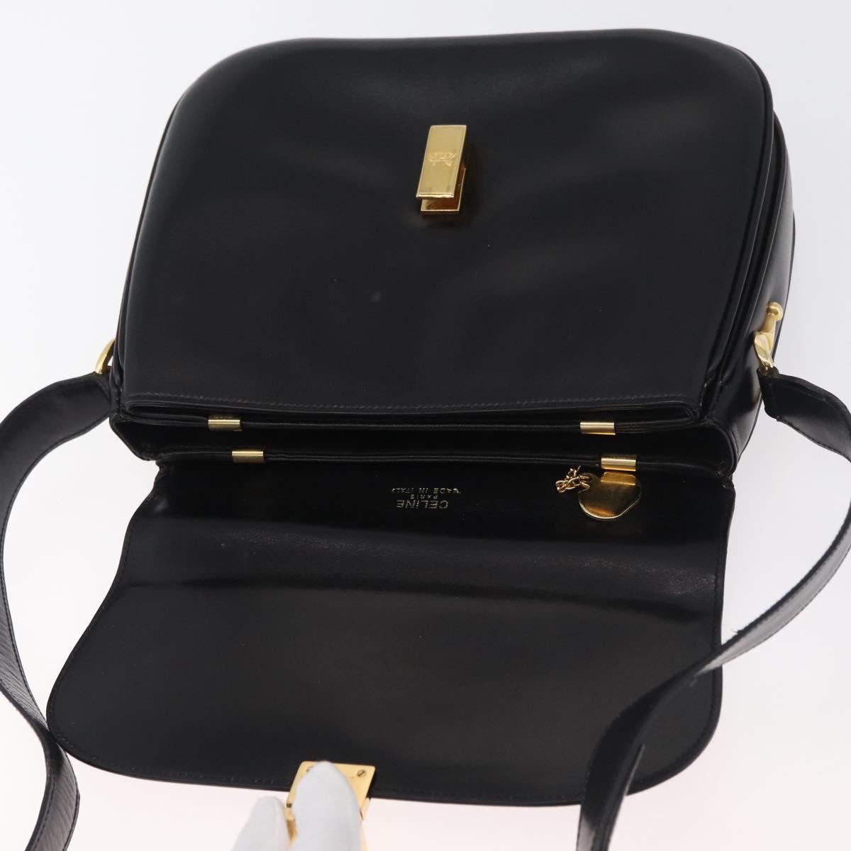 CELINE Shoulder Bag Leather Black Gold Auth 178275
