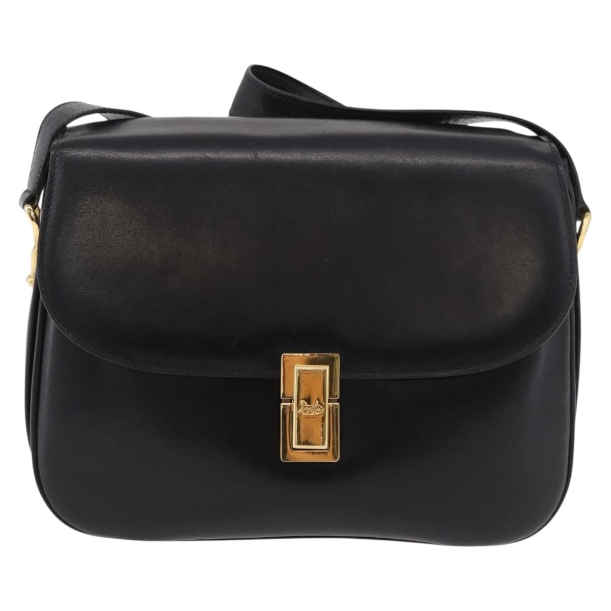 CELINE Shoulder Bag Leather Black Gold Auth 178275