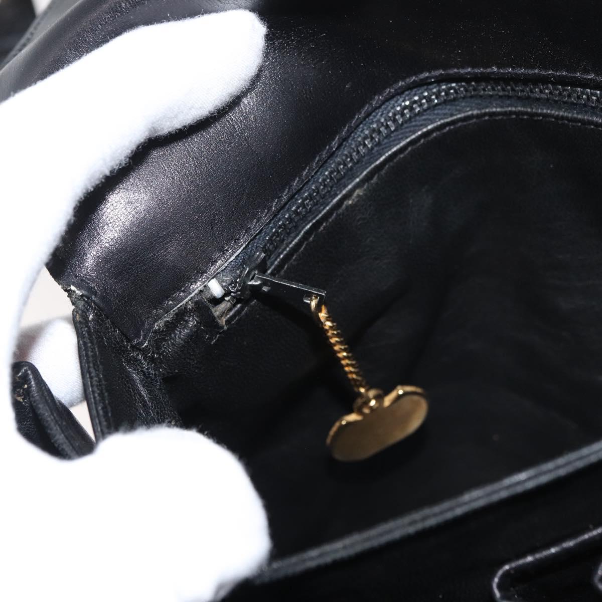 CELINE Shoulder Bag Leather Black Gold Auth 178275