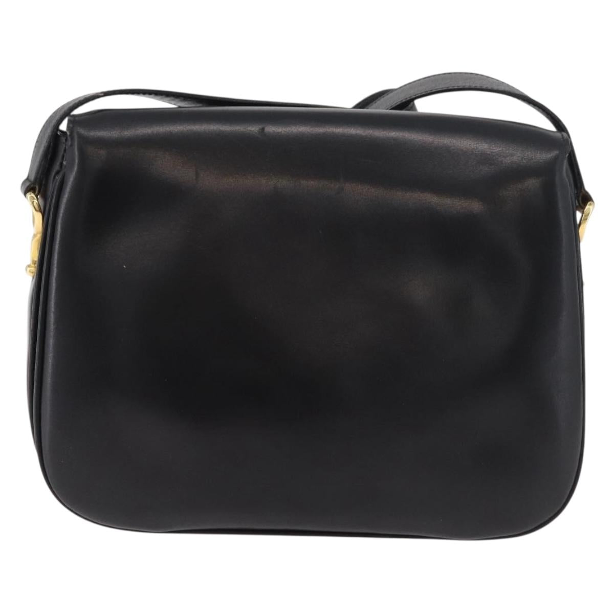 CELINE Shoulder Bag Leather Black Gold Auth 178275