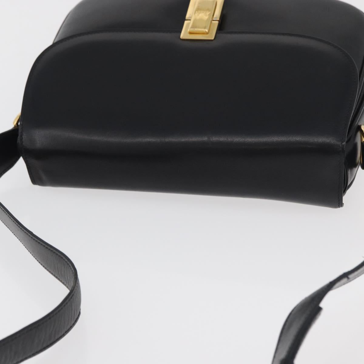 CELINE Shoulder Bag Leather Black Gold Auth 178275