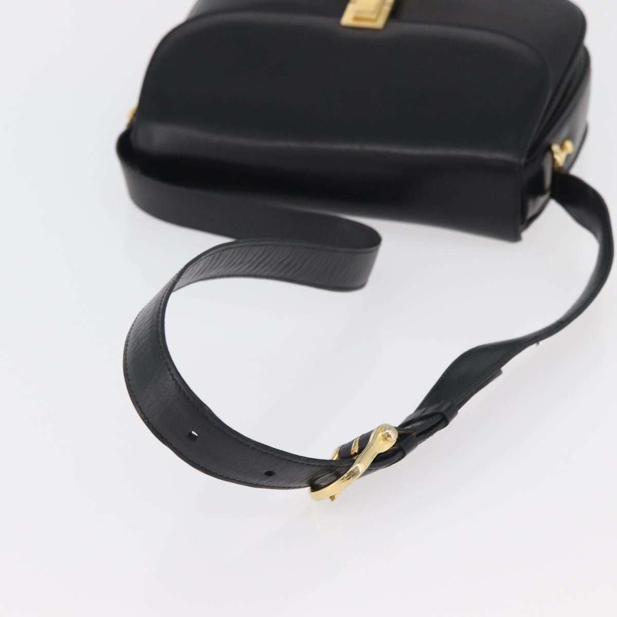 CELINE Shoulder Bag Leather Black Gold Auth 178275