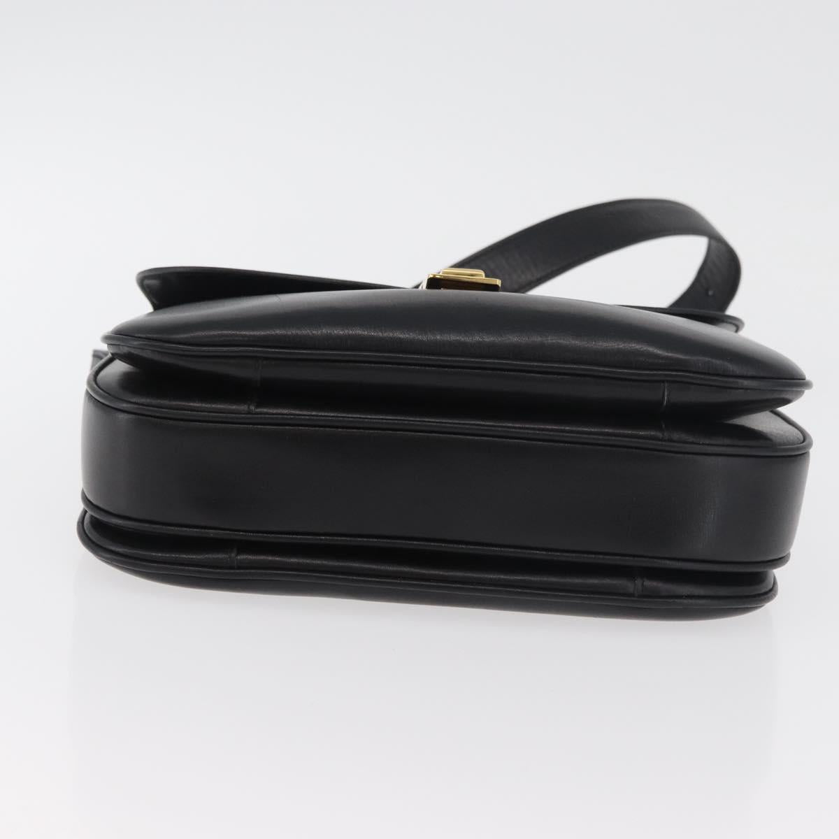 CELINE Shoulder Bag Leather Black Gold Auth 178275
