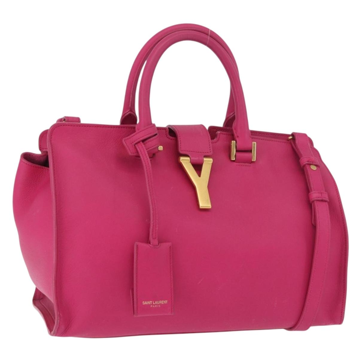 SAINT LAURENT Petit Cabas Hand Bag Leather 2way Pink Gold Auth 178276A