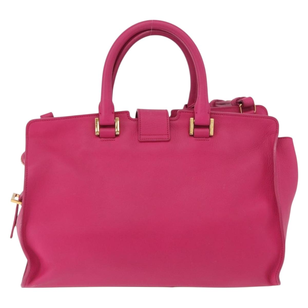 SAINT LAURENT Petit Cabas Hand Bag Leather 2way Pink Gold Auth 178276A