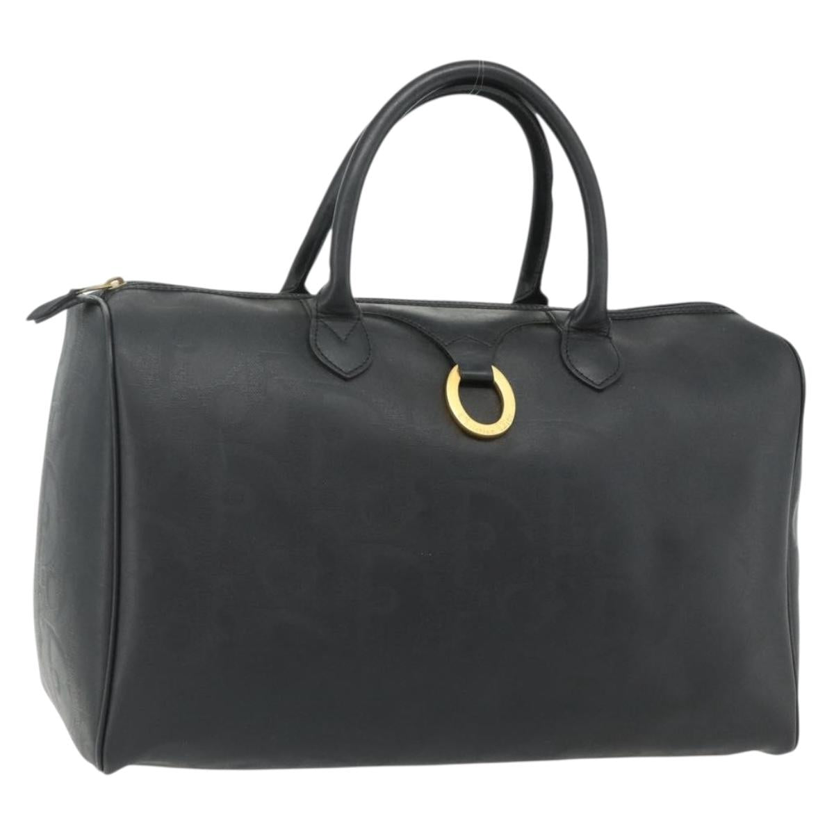 Christian Dior Trotter Canvas Boston Bag PVC Black Gold Auth 178277A