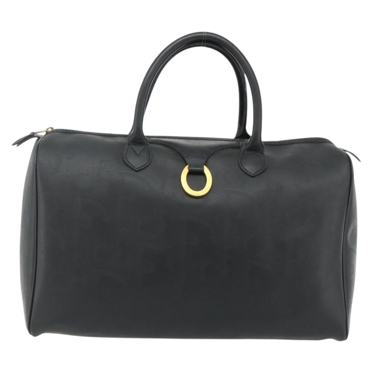 Christian Dior Trotter Canvas Boston Bag PVC Black Gold Auth 178277A