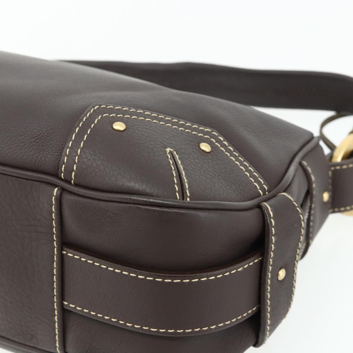 BALLY Shoulder Bag Leather Brown Gold Auth 178289A