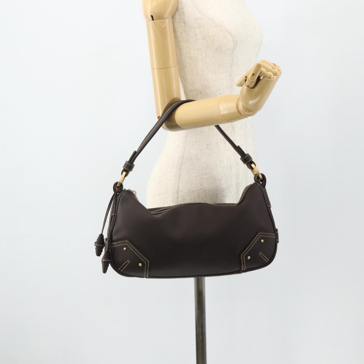BALLY Shoulder Bag Leather Brown Gold Auth 178289A