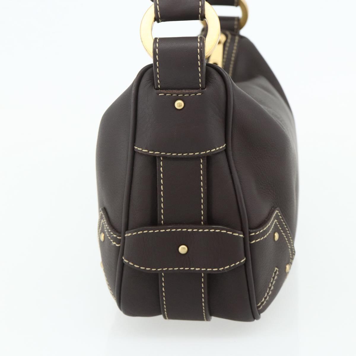 BALLY Shoulder Bag Leather Brown Gold Auth 178289A