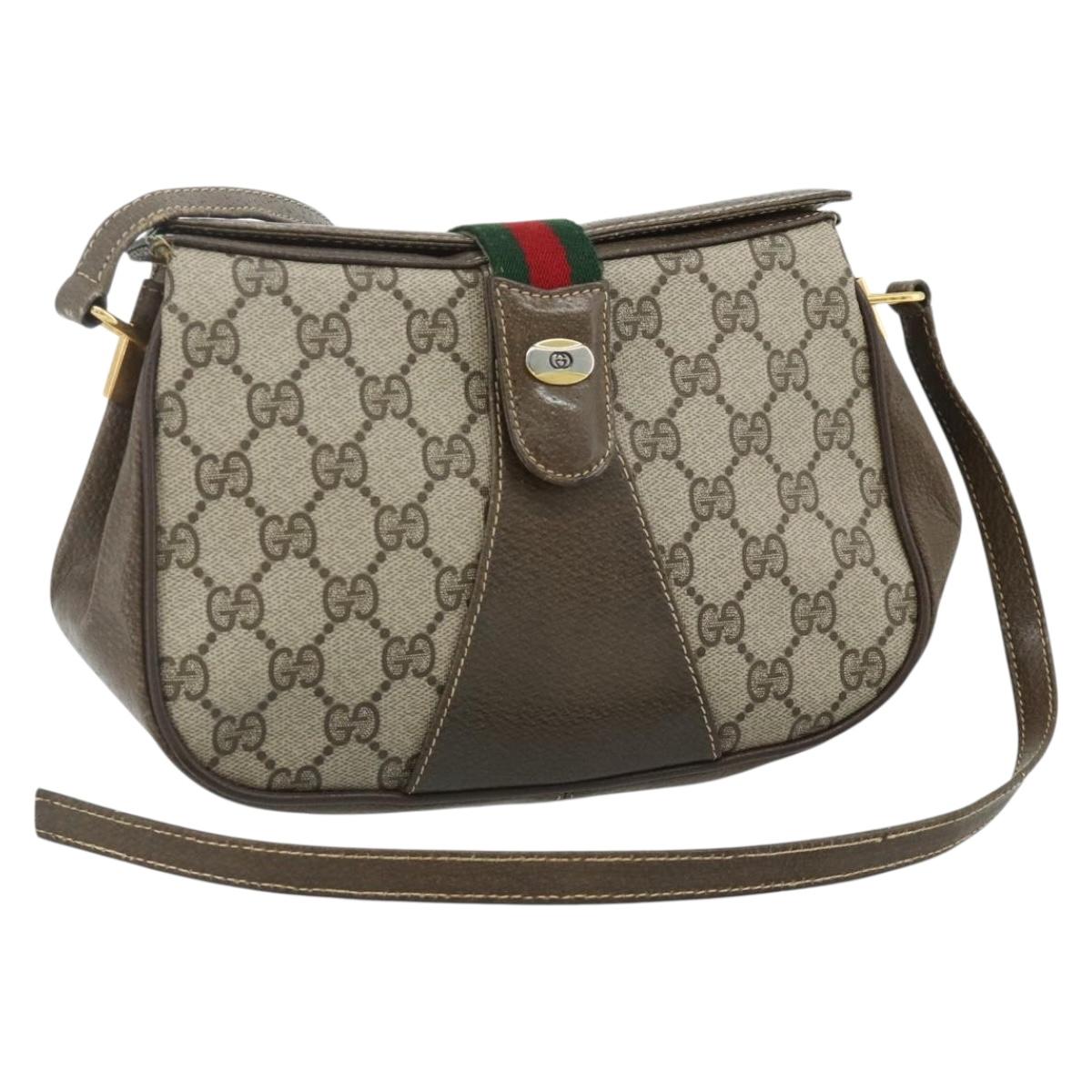 GUCCI Web Sherry Line GG Supreme Bag PVC Beige Gold 66 02 024 Auth 178292
