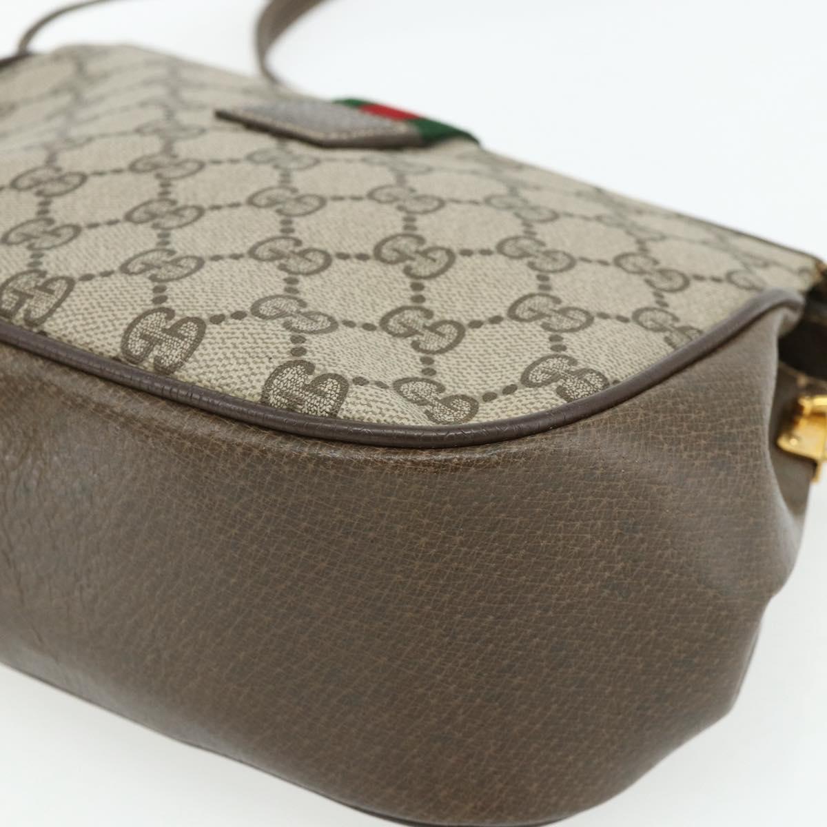 GUCCI Web Sherry Line GG Supreme Bag PVC Beige Gold 66 02 024 Auth 178292