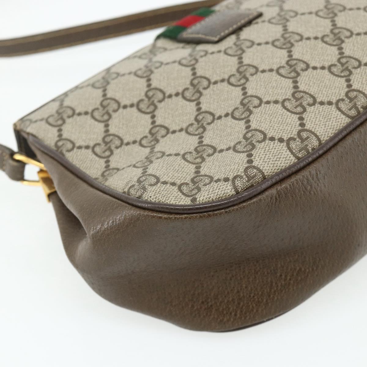 GUCCI Web Sherry Line GG Supreme Bag PVC Beige Gold 66 02 024 Auth 178292