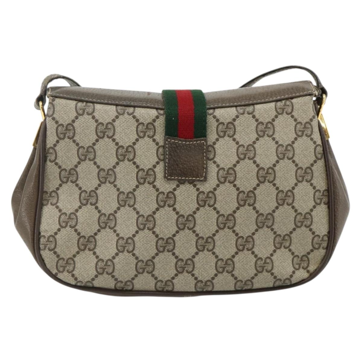 GUCCI Web Sherry Line GG Supreme Bag PVC Beige Gold 66 02 024 Auth 178292