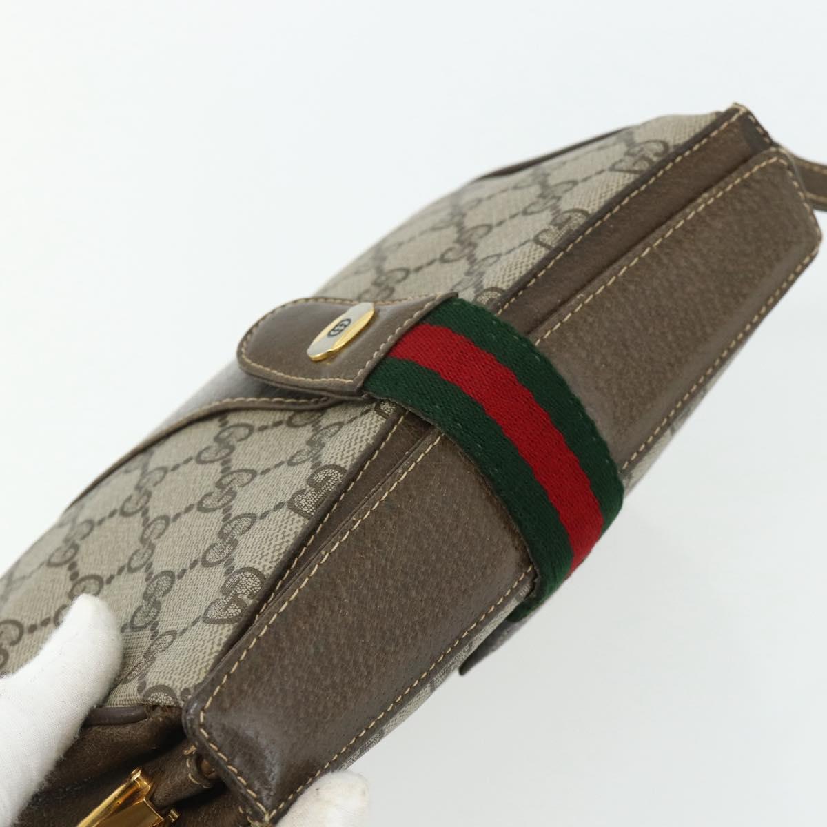 GUCCI Web Sherry Line GG Supreme Bag PVC Beige Gold 66 02 024 Auth 178292