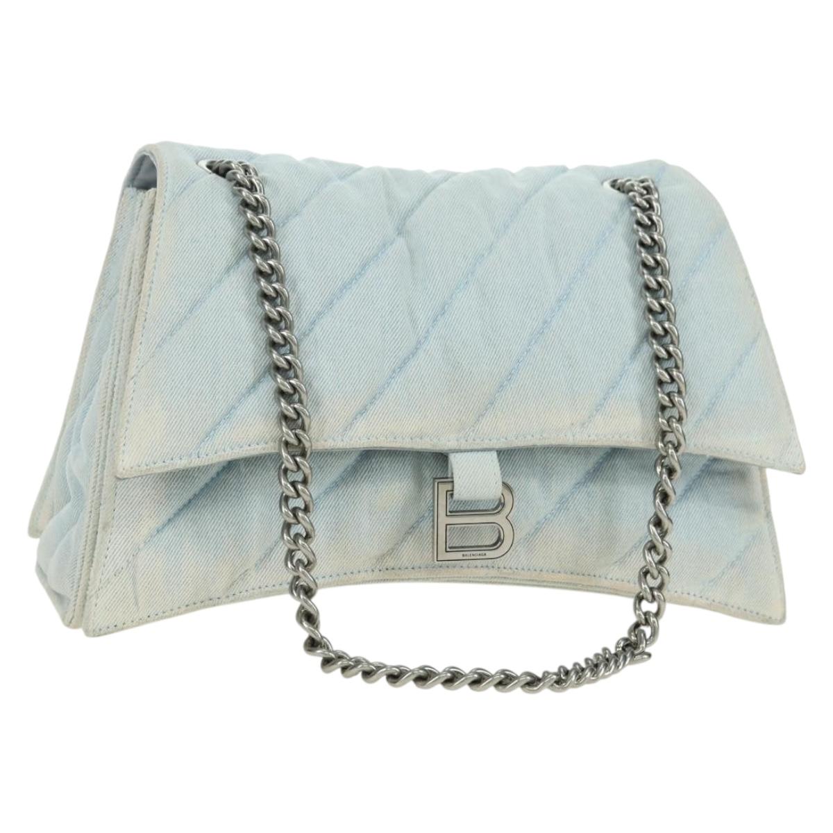BALENCIAGA Chain Crash Shoulder Bag Denim Blue Silver 716393 Auth 178295SAM
