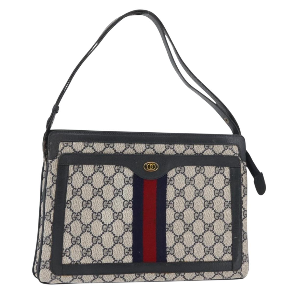 GUCCI GG Supreme Sherry Line Shoulder Bag PVC Navy Gold 14 02 013 Auth 178297