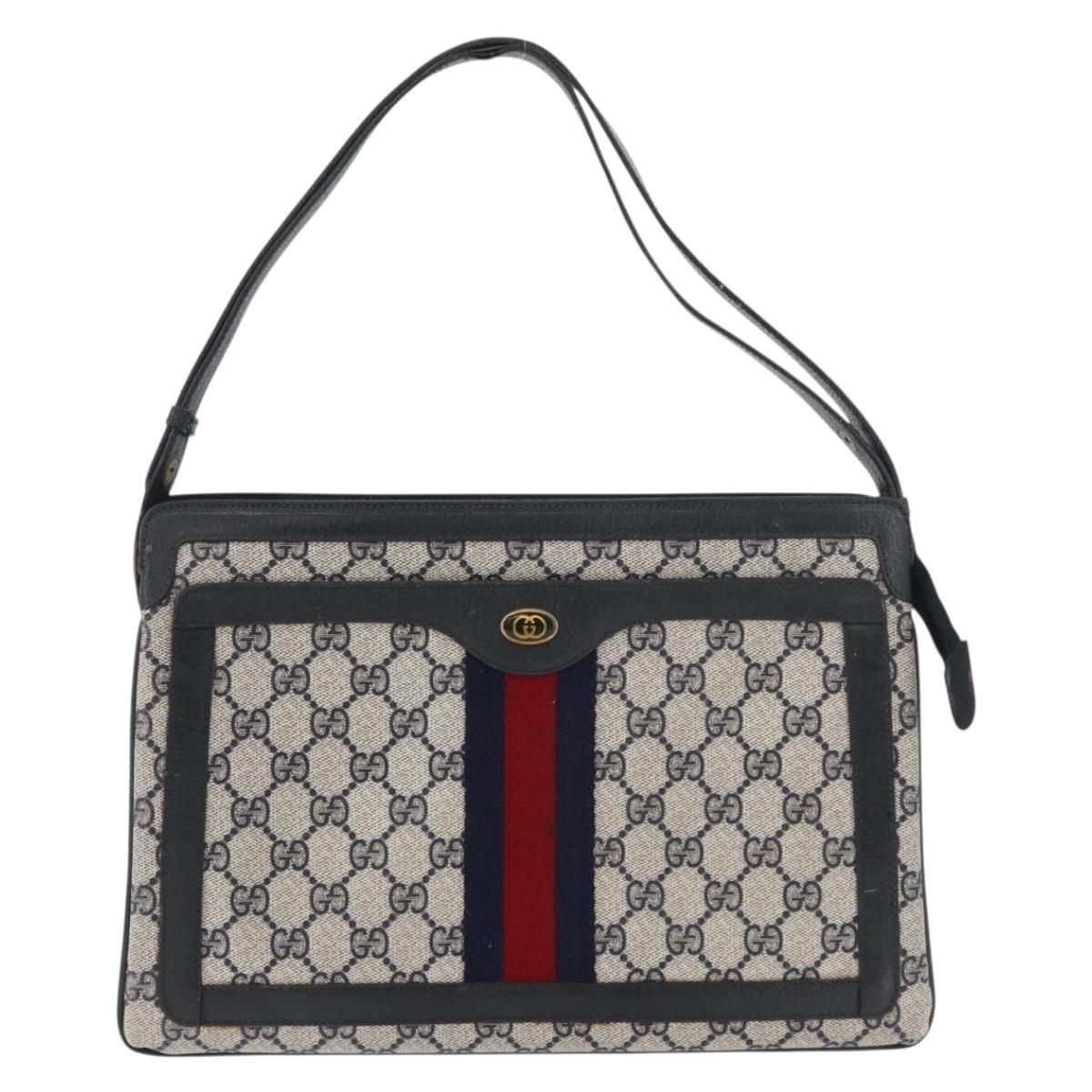 GUCCI GG Supreme Sherry Line Shoulder Bag PVC Navy Gold 14 02 013 Auth 178297