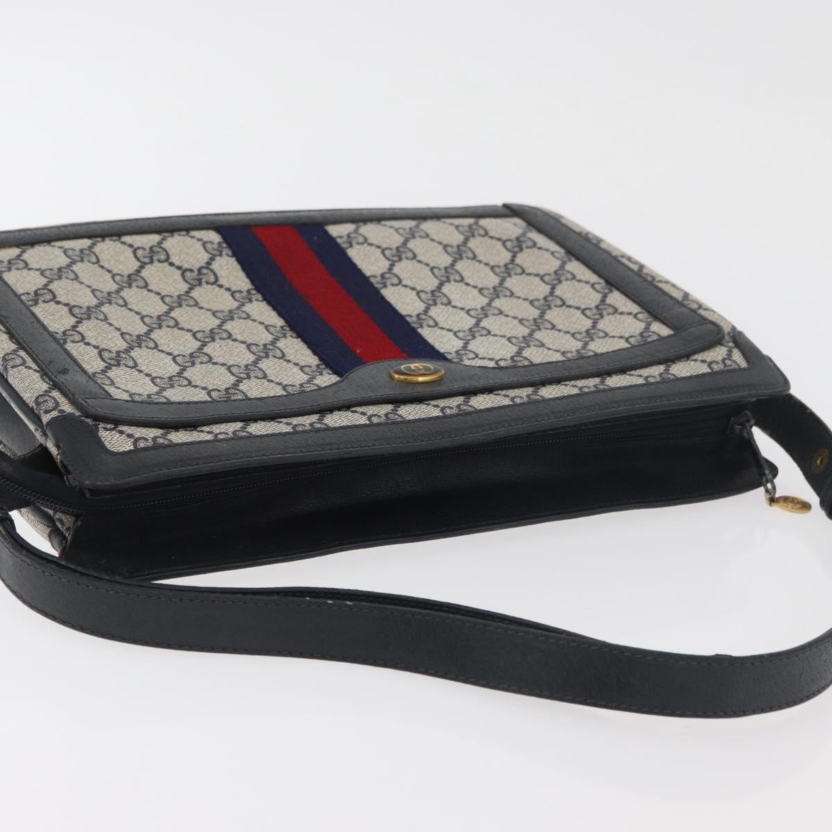 GUCCI GG Supreme Sherry Line Shoulder Bag PVC Navy Gold 14 02 013 Auth 178297