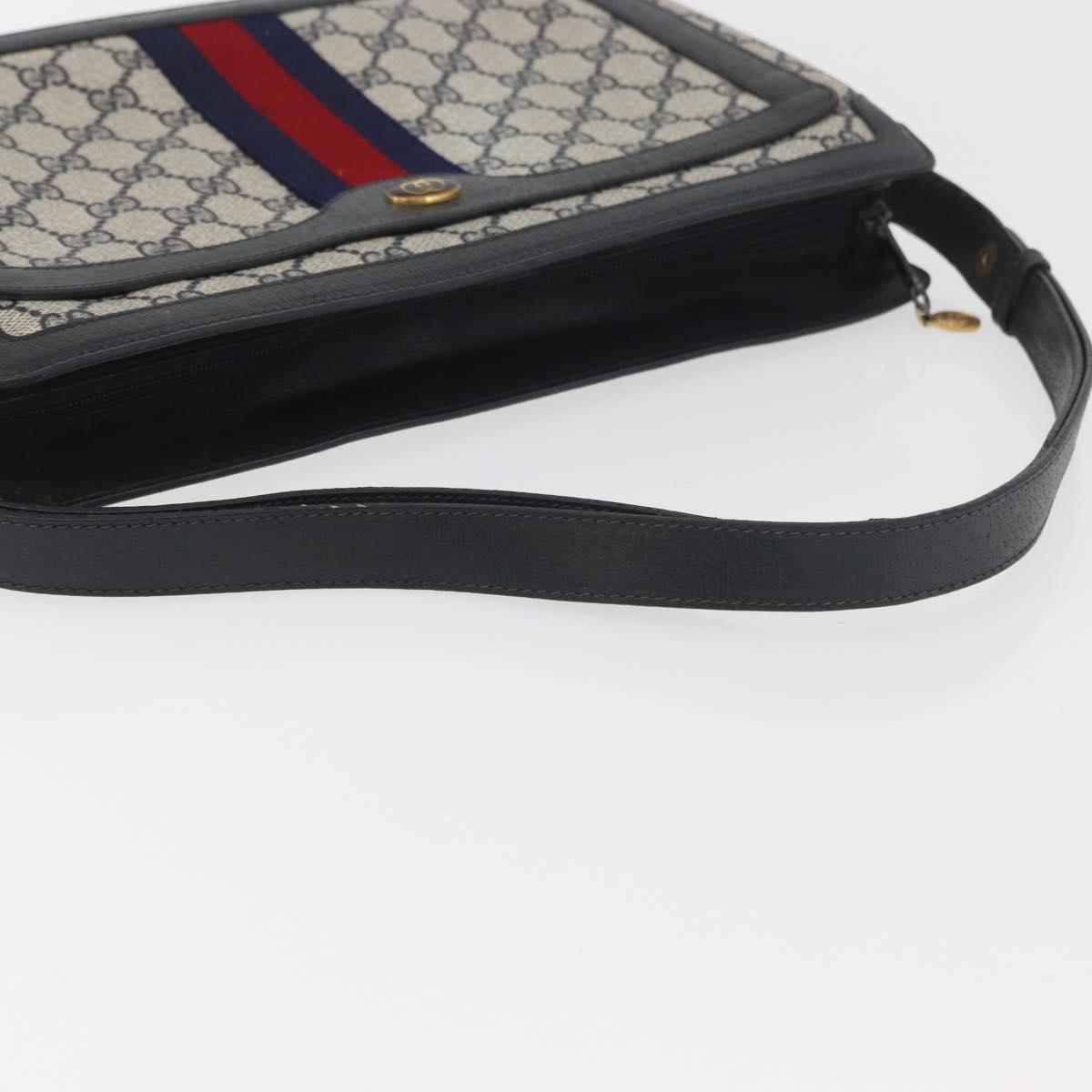 GUCCI GG Supreme Sherry Line Shoulder Bag PVC Navy Gold 14 02 013 Auth 178297