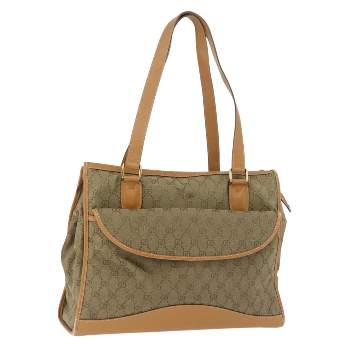 GUCCI GG Canvas Tote Bag Khaki Gold Auth 178301
