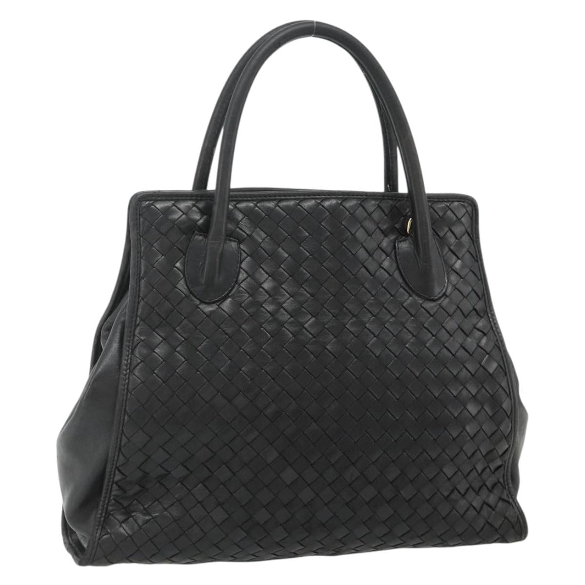 BOTTEGA VENETA INTRECCIATO Hand Bag Leather Black Gold Auth 178302