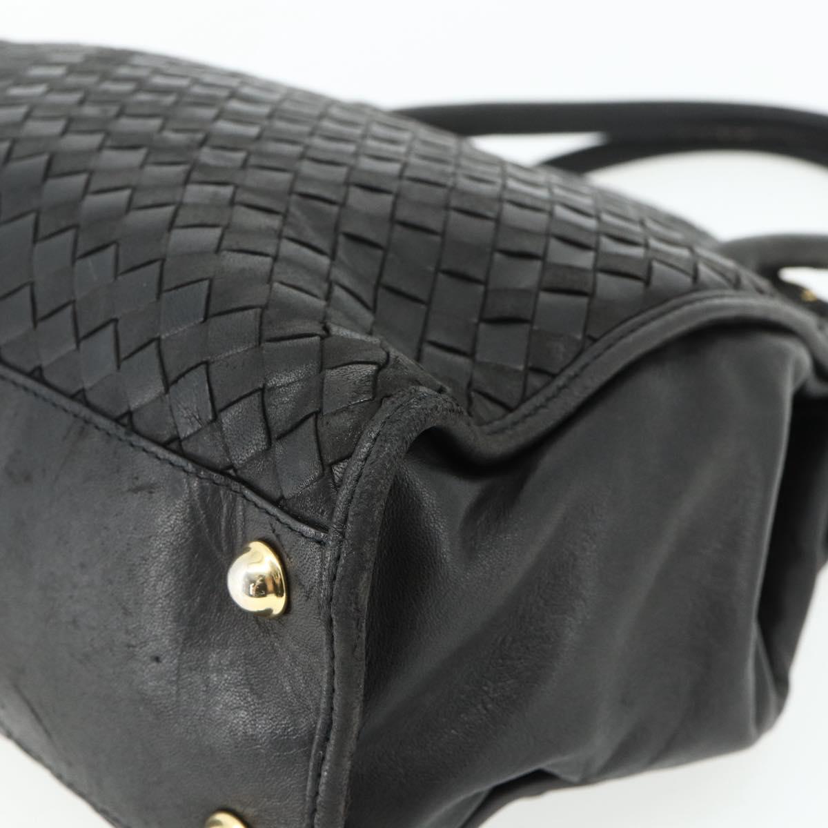 BOTTEGA VENETA INTRECCIATO Hand Bag Leather Black Gold Auth 178302