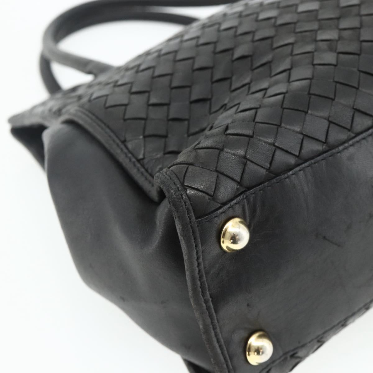 BOTTEGA VENETA INTRECCIATO Hand Bag Leather Black Gold Auth 178302