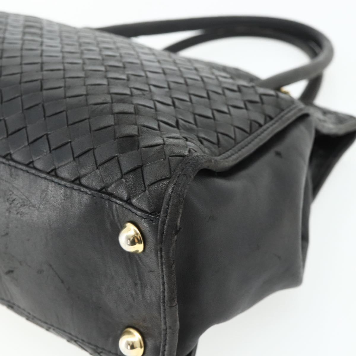 BOTTEGA VENETA INTRECCIATO Hand Bag Leather Black Gold Auth 178302