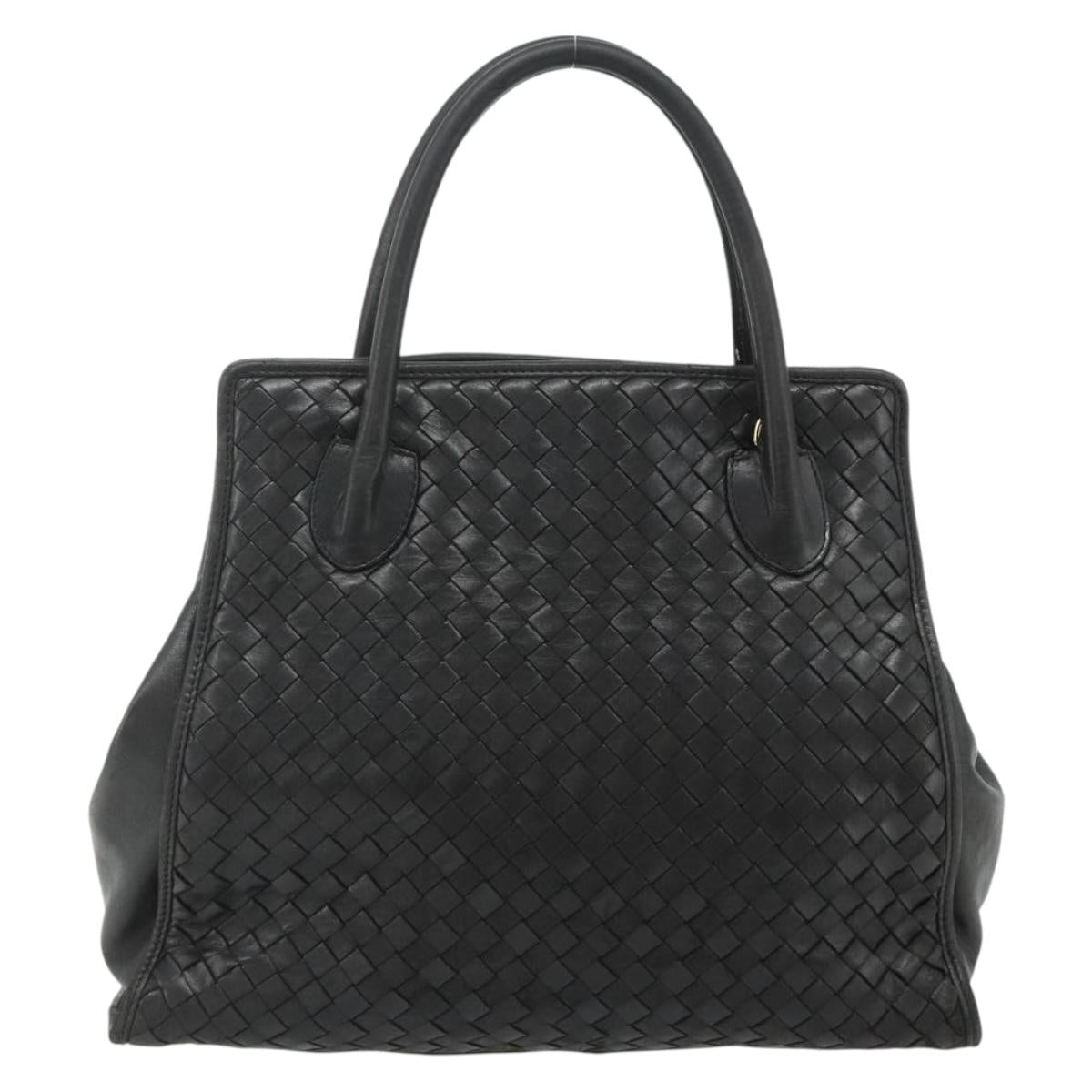 BOTTEGA VENETA INTRECCIATO Hand Bag Leather Black Gold Auth 178302