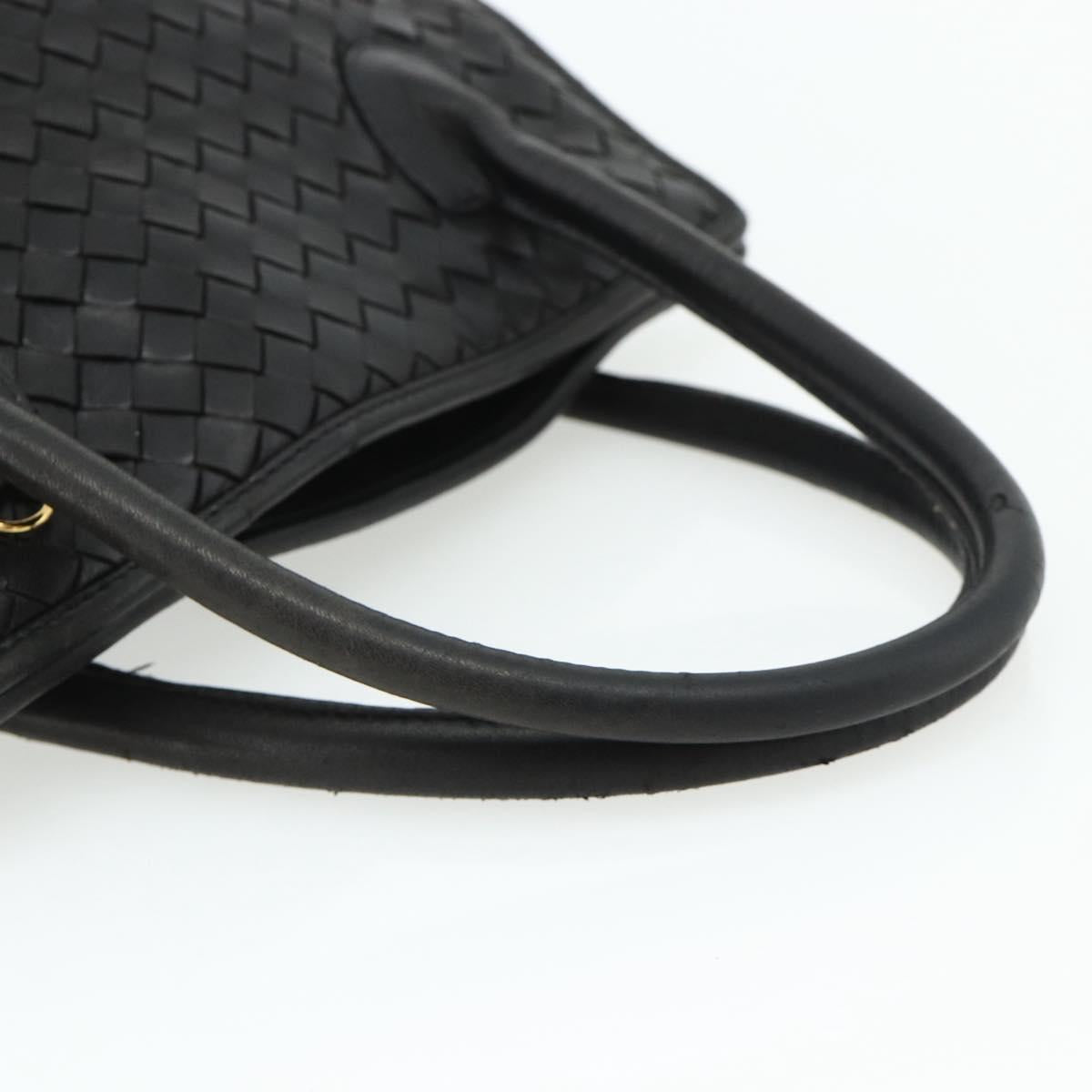 BOTTEGA VENETA INTRECCIATO Hand Bag Leather Black Gold Auth 178302