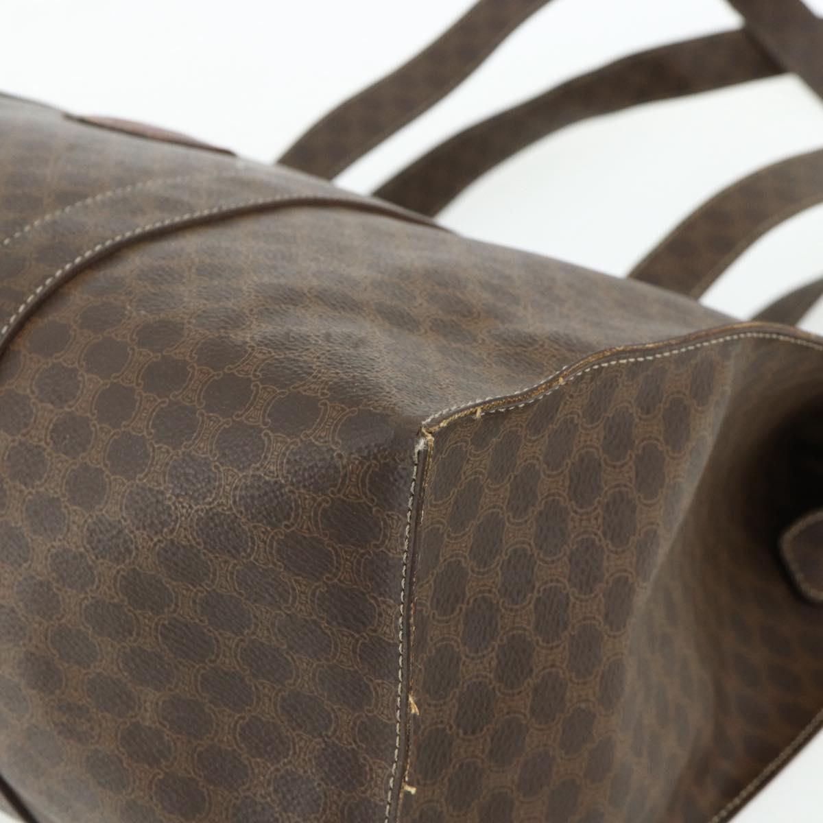 CELINE Macadam Canvas Tote Bag PVC Leather Brown Gold Auth 178303