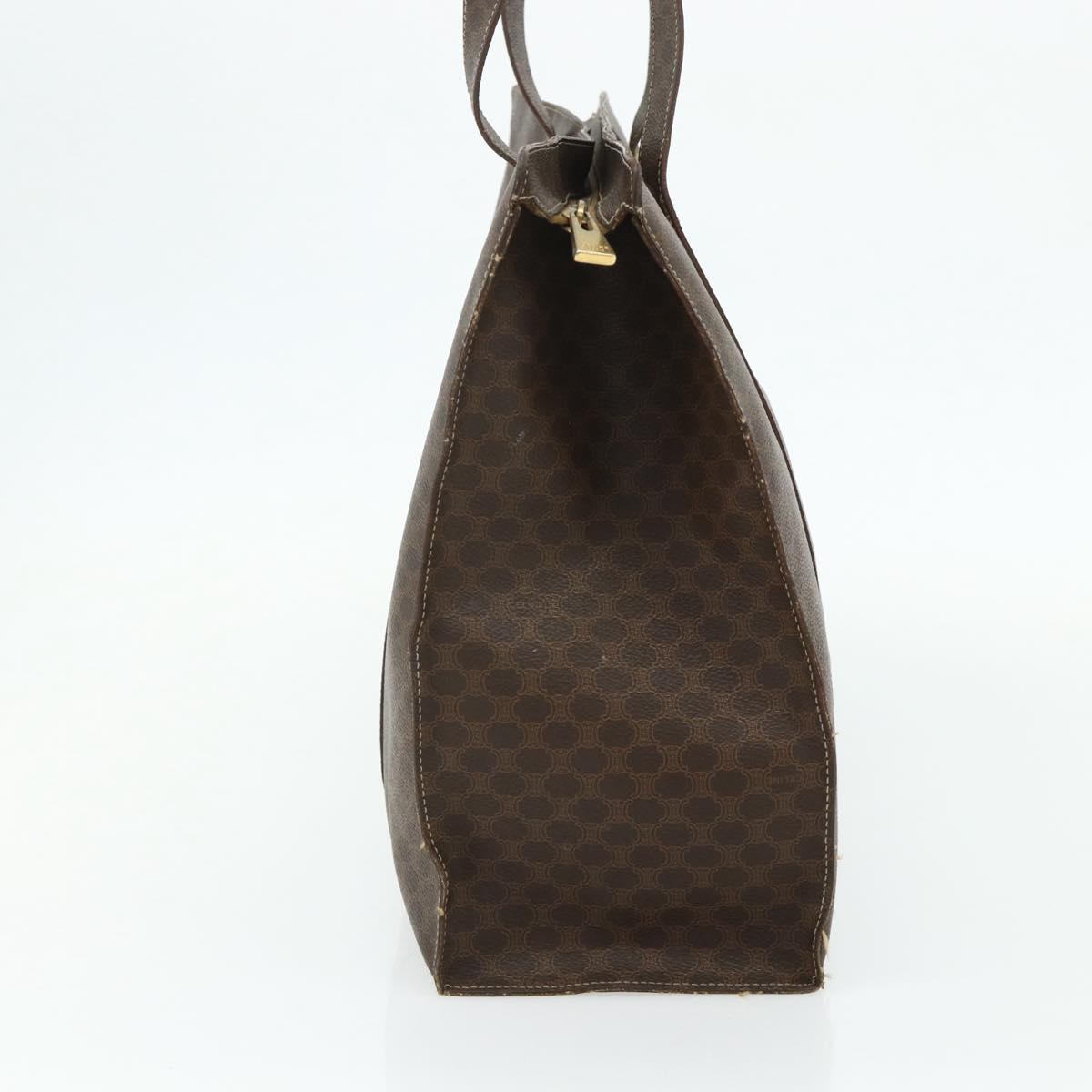 CELINE Macadam Canvas Tote Bag PVC Leather Brown Gold Auth 178303