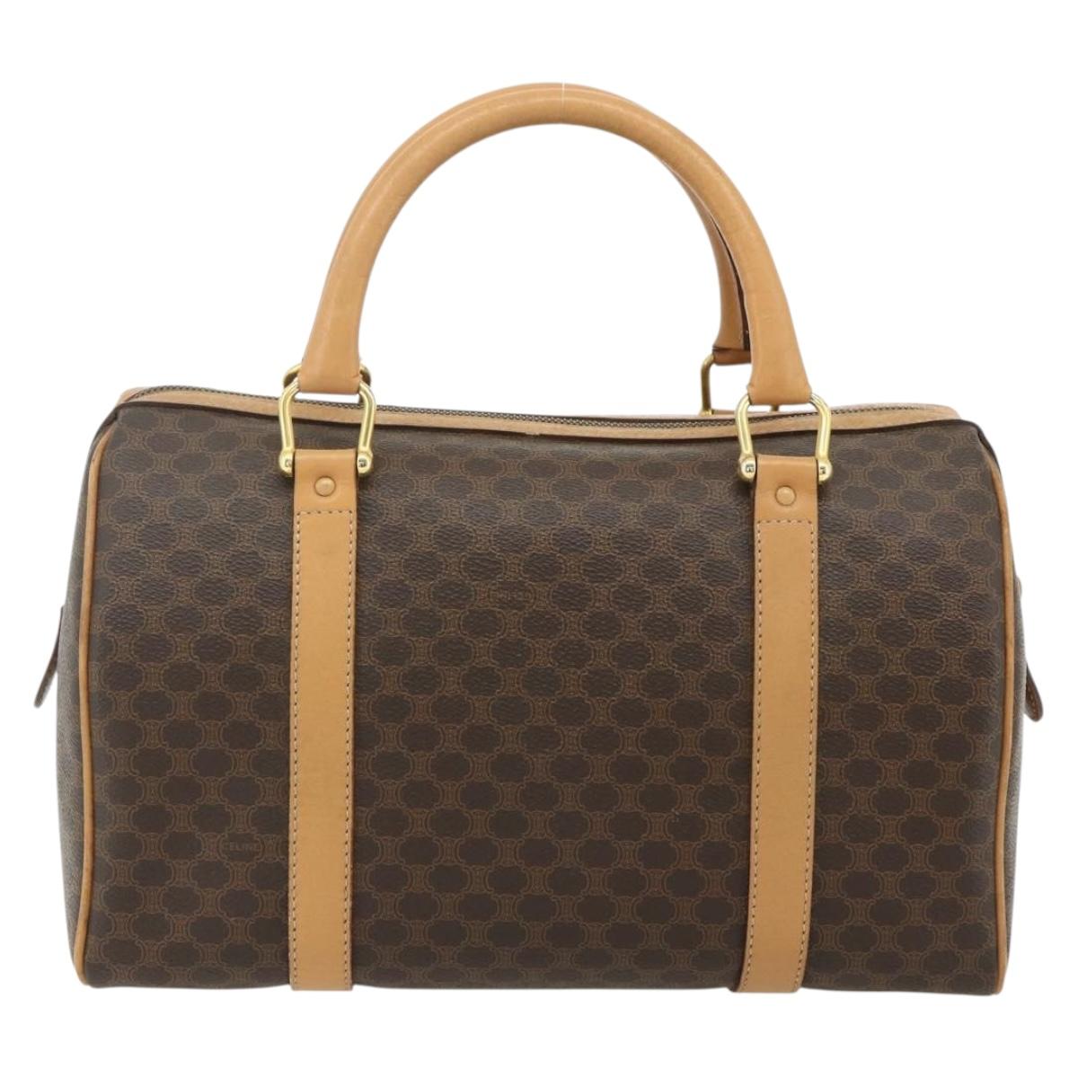 CELINE Macadam Canvas Hand Bag PVC Leather Brown Gold Auth 178304A