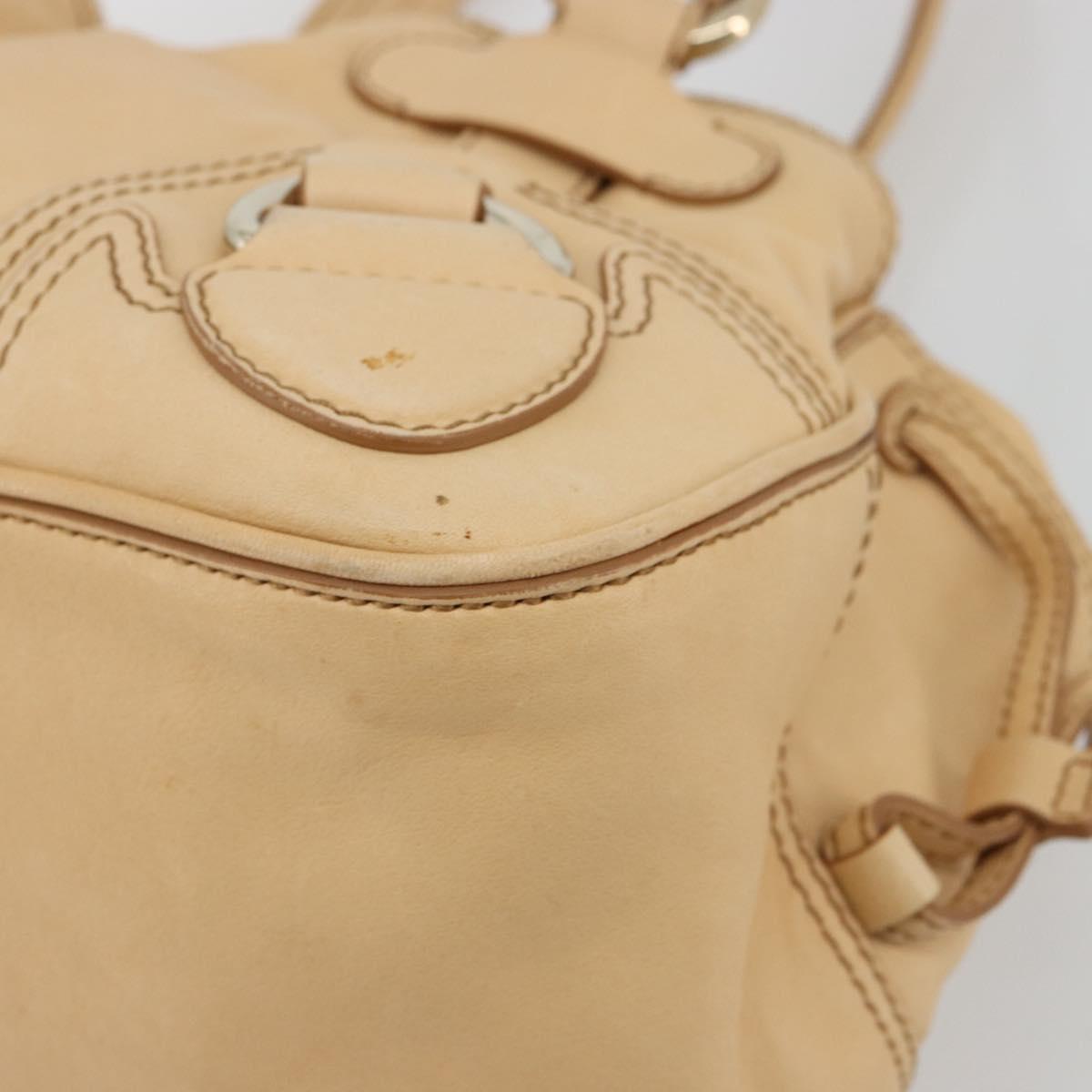 CELINE Hand Bag Leather Beige Gold Auth 178305A
