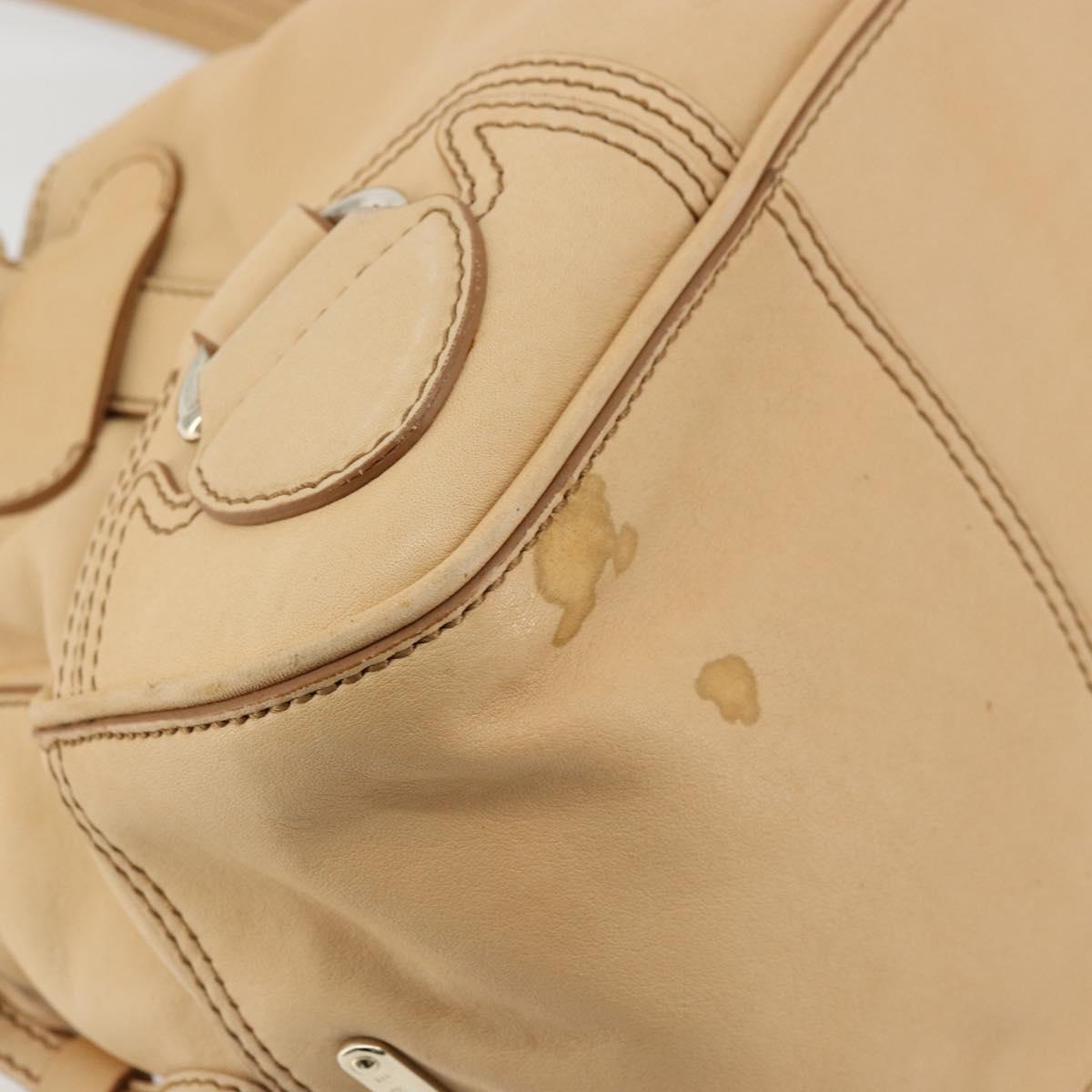 CELINE Hand Bag Leather Beige Gold Auth 178305A