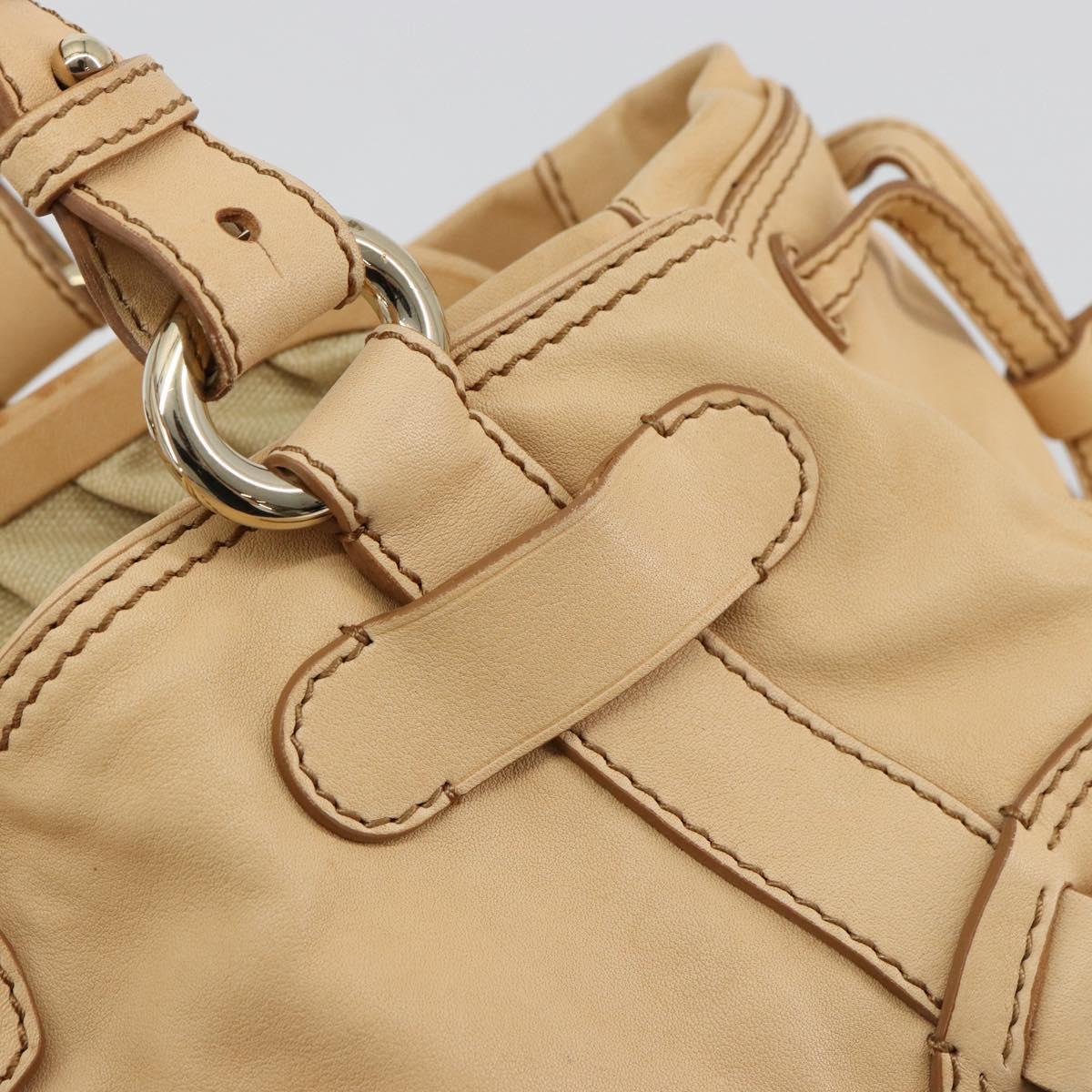 CELINE Hand Bag Leather Beige Gold Auth 178305A