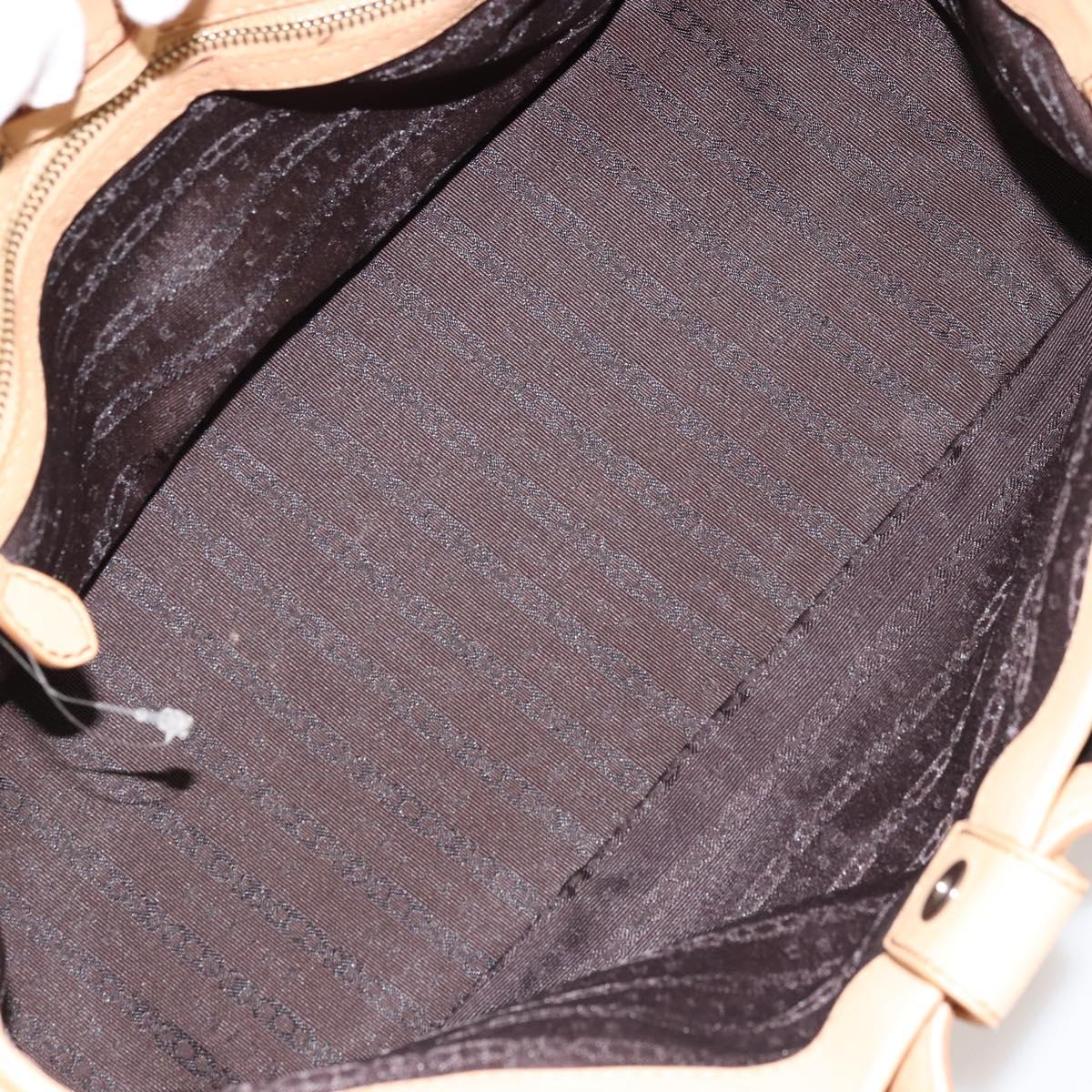 CELINE Hand Bag Leather Beige Gold Auth 178305A