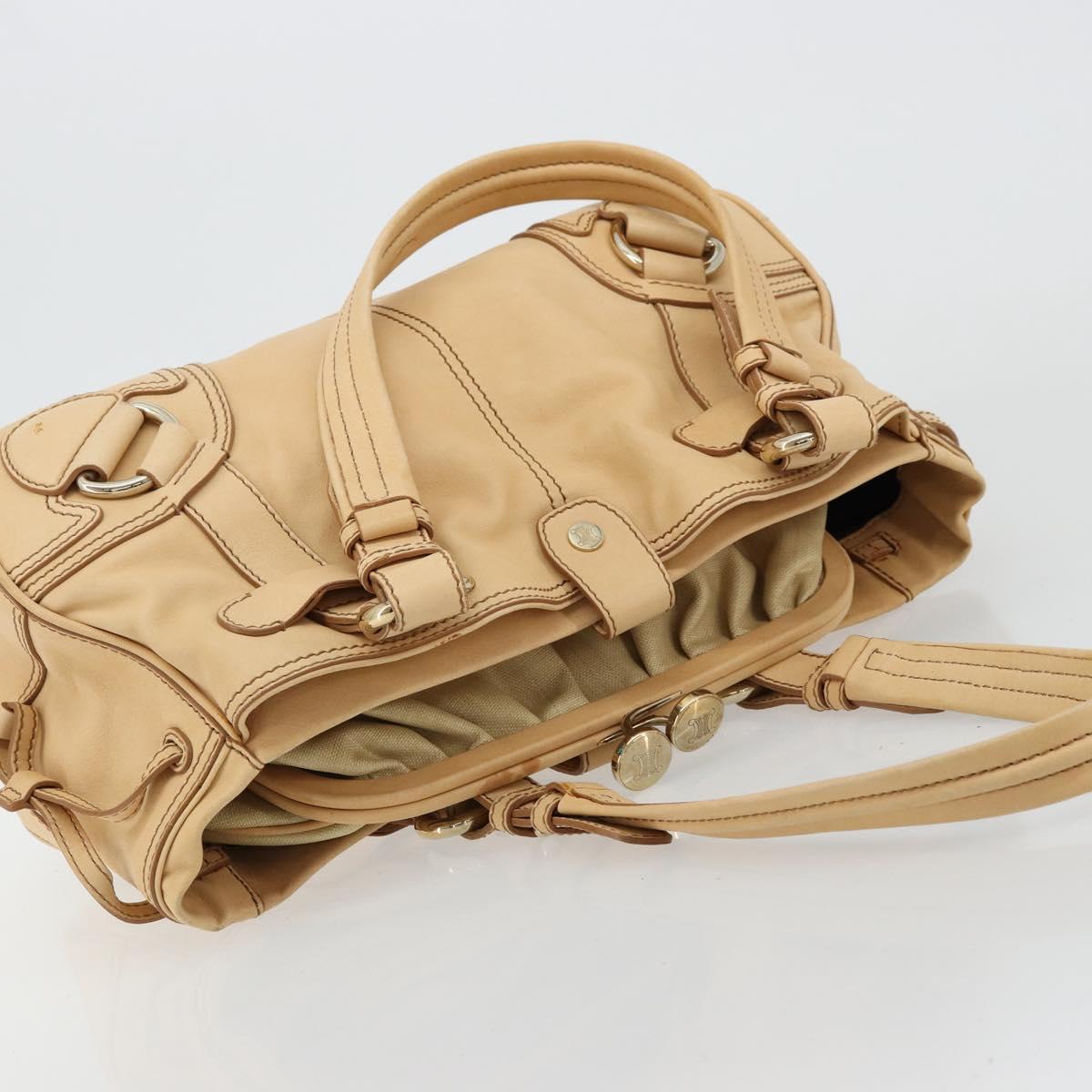 CELINE Hand Bag Leather Beige Gold Auth 178305A