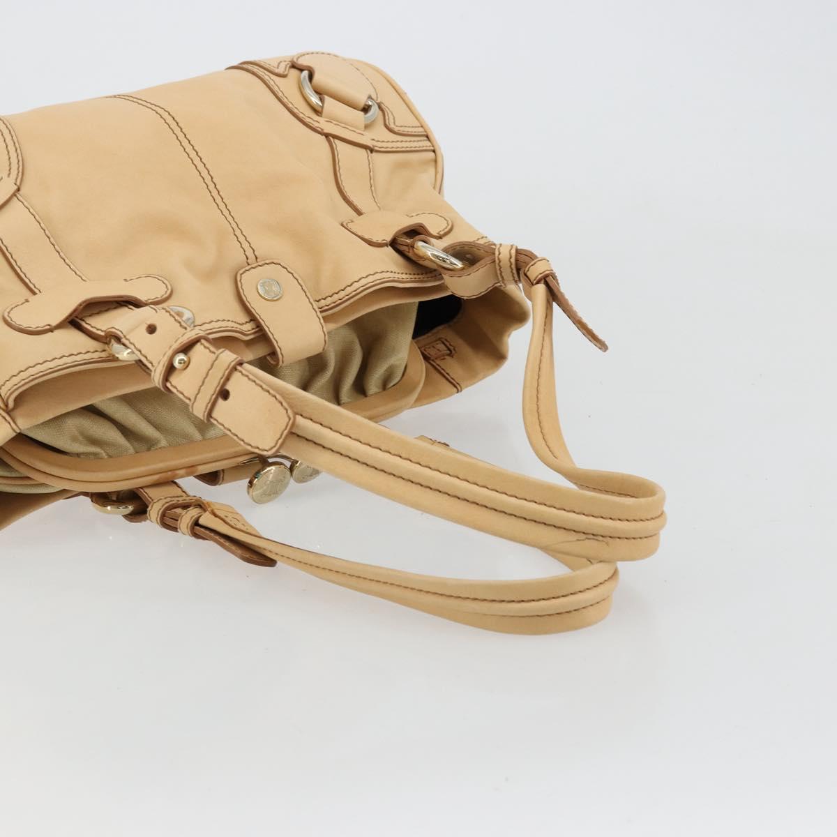 CELINE Hand Bag Leather Beige Gold Auth 178305A