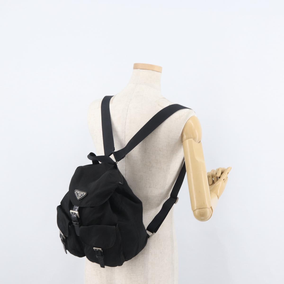 PRADA Backpack Nylon Black Silver Auth 178309